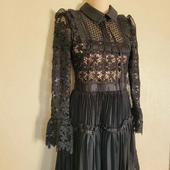 Reds Hall Black Adeline Lace Up Pleated Dress Size Women's Small NEW - Picture 7 of 16